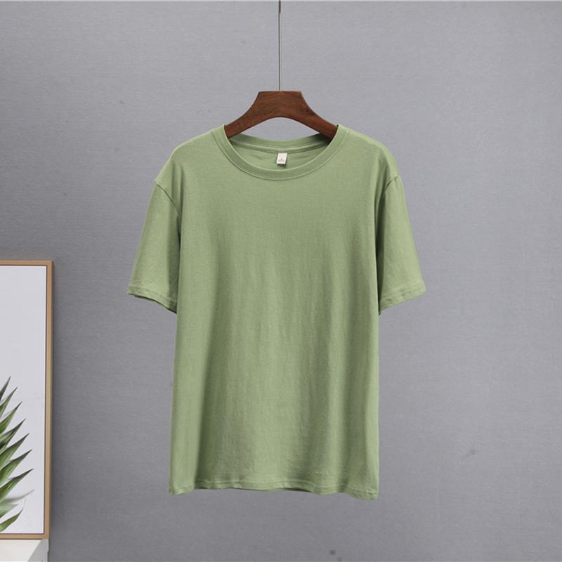 Hirsionsan Grundlegende Baumwolle T Shirt Frauen Sommer Neue Lose Solide Tees 19 Farben Casual Lose T Shirt Weibliche Übergroßen O hals Weibliche Tops M grün