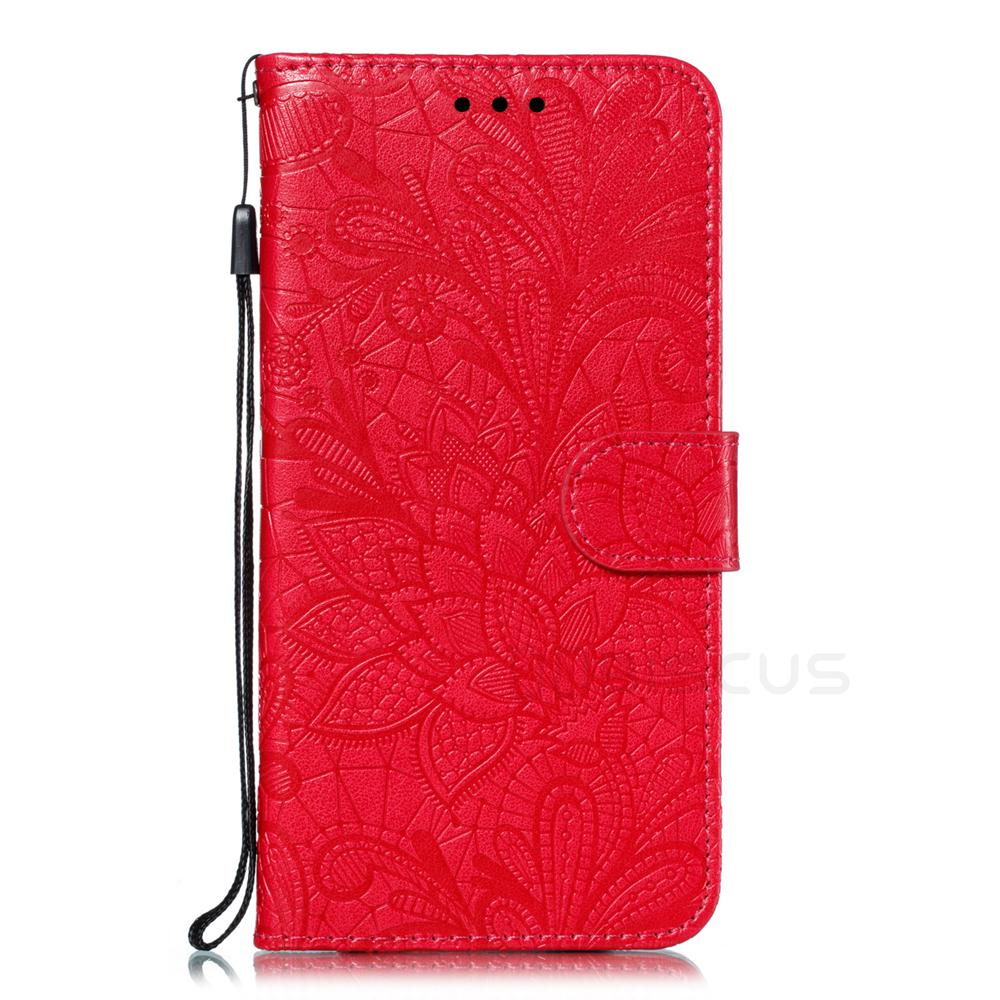 Spitze Blume Leder Flip Brieftasche Fall für Huawei P30 Lite Y5 Y6 Y7 2019 P Smart Honor 50 70 80 9 10 20 Lite 10i 8X 7A 7C 9X 8A A X8 9C Buch Stil Abdeckung Huawei P40 Pro Plus rot
