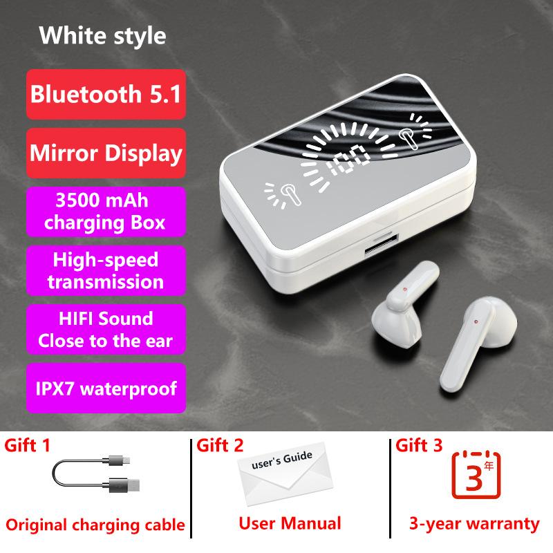 Neue TWS Bluetooth 5,1 Kopfhörer 3500 mAh Lade Box Drahtlose Kopfhörer 9D Stereo Sport Wasserdichte Ohrhörer Headsets HIFI Stereo IPX7 weiß