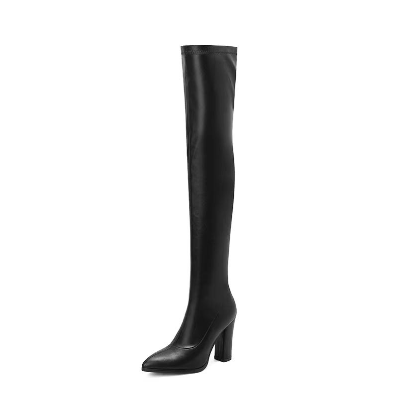 Sexy Overknee-Stiefel Damen Herbst Winter Elastisches Leder Overknee-Stiefel Für Damen Schwarze Absätze Fetisch Lange Schuhe Große Größe 48