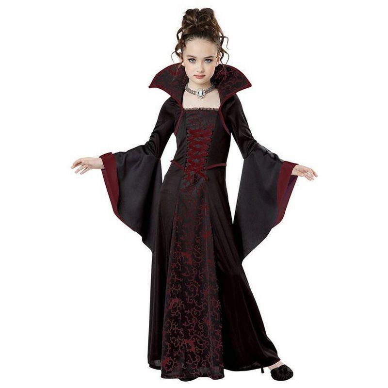 Halloween Kostüm für Kinder Halloween Fantasy Vampir Kostüm Mädchen Langes Tutu Kleid Kinder Karneval Outfit Gothic Feder Kleidung 150cm