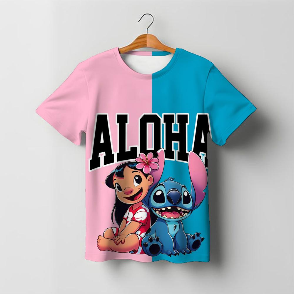 Mädchen Kawaii Stitch T-Shirt Kinder Mädchen Kleidung Kleinkind T-Shirts Kinder Kleidung 2025 Sommer Kurzarm Kinder Jungen Cartoon T-Shirt Tops 100 blue