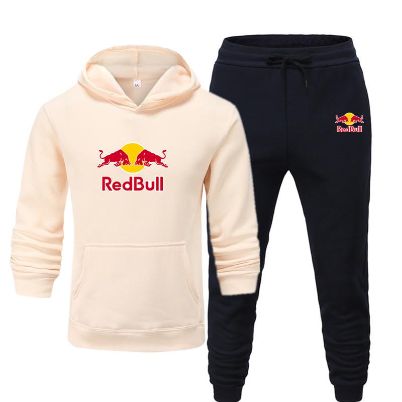 Red Bull Herren/Damen Sportbekleidungssets Frühling Herbst Marke Kapuzenpullover Freizeit Trainingsanzug Herren 2-teilig Kapuzenpullover + Hose Herren Kleidung S khaki