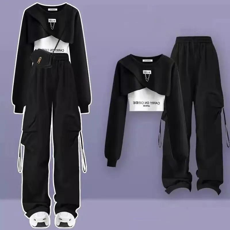 Frühling und Herbst Set frauen Koreanische Lose Mode Top Casual Hosen Drei Stück Set XL schwarz