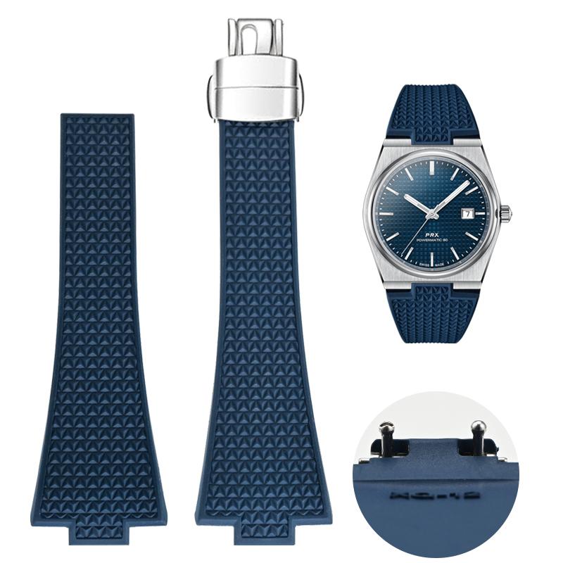 Für Tissot PRX T137 FKM Uhr 11mm 12mm Herren Damen Armband Fluorkautschuk Armband Schnellverschluss Faltschließe Armband 12mm navy blau