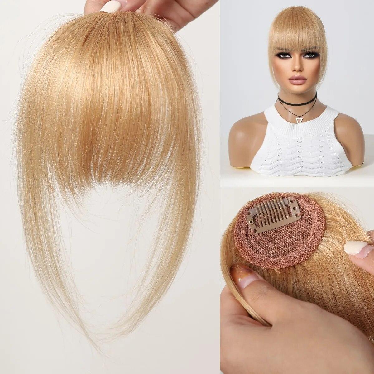 HAIRCUBE 100 % Echthaar-Pony-Overhead-Clip-in-Haarverlängerungen, braune Naturhaare, zarte Pony-Fransen-Haarteile für Frauen in Air Bangs