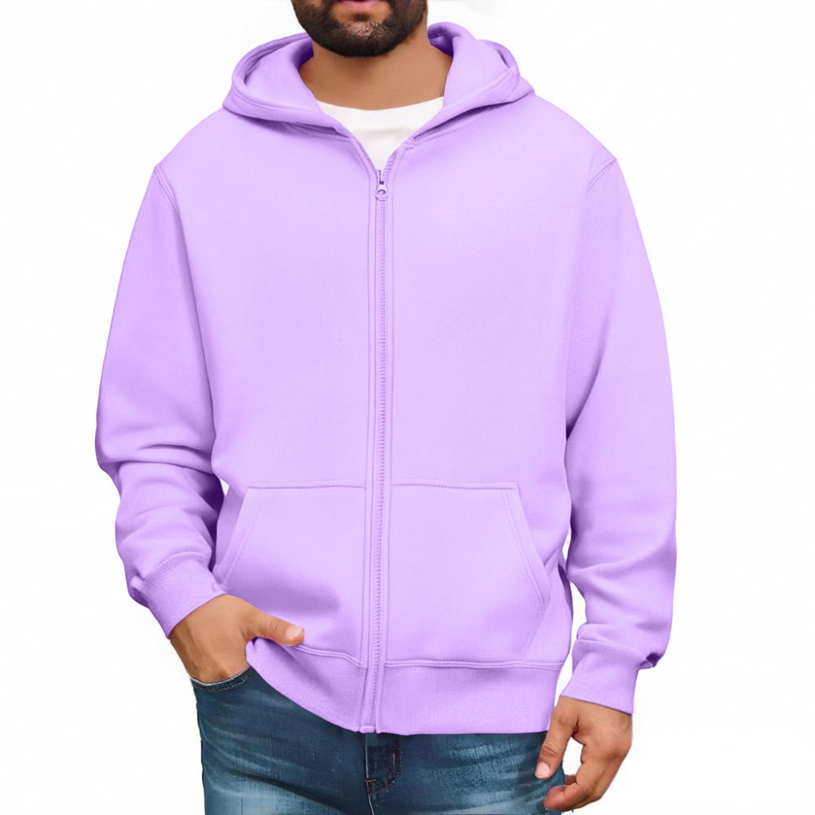 Herren Sweatshirts mit durchgehendem Reißverschluss, langärmlige Pullover-Tops, lässige und große Jacken mit Taschen L licht lila