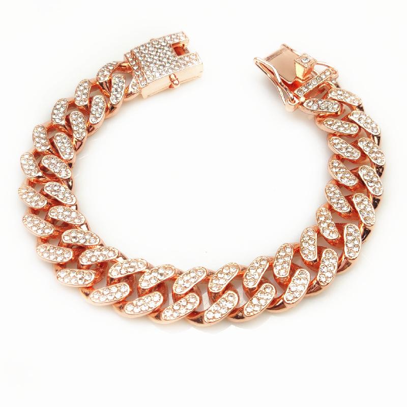 Luxus kubanische Kette Katzenhalskette Goldene Kette Halsband für Katzen, Kätzchen Welpen Luxus Strasssteine Schmuck Hochzeit Abschlussball Zubehör 9.1inch 23cm rose gold