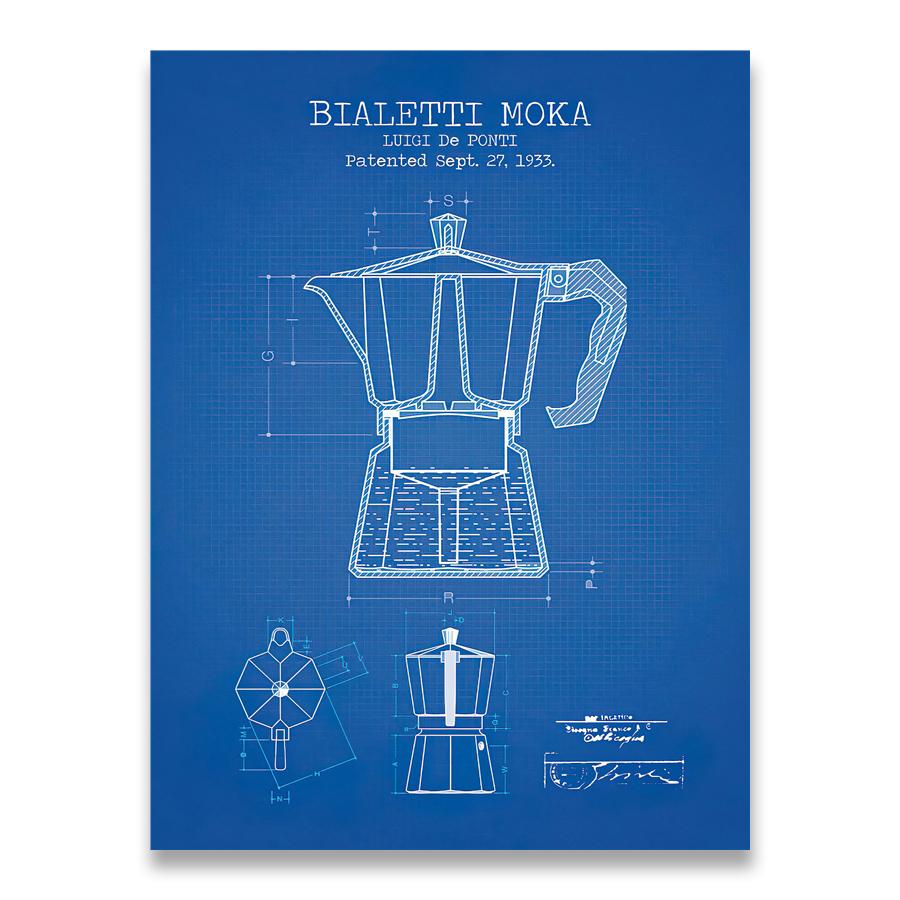 Kaffeekanne Patent Poster und Drucke Bialetti Moka Kaffee Blaupause Kunst Bild Leinwand Malerei Für Küche Wand Kunst Dekor 30x40cm No Frame