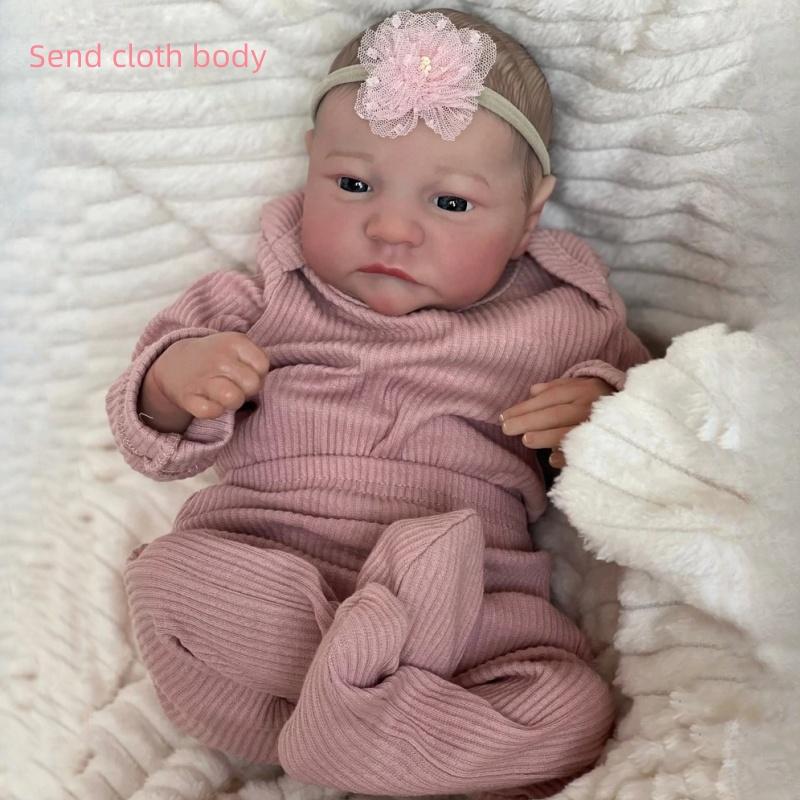 19 Zoll große Reborn-Babypuppen aus Stoff/Vollvinylkörper, bereits fertig bemalt, Levi Awake-Neugeborenenpuppe, lebensechte 3D-Haut, sichtbare Adern, Kunstpuppe, Kinderspielzeug cloth body