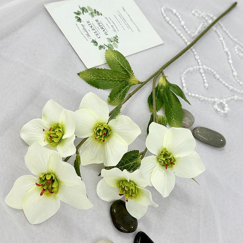 Künstlicher Nieswurz Blumenstrauß, Christrose Kunstblumen, Plastik-Blumenarrangement für Hochzeit und Verlobung, Heimdeko Kunstpflanzen weiß