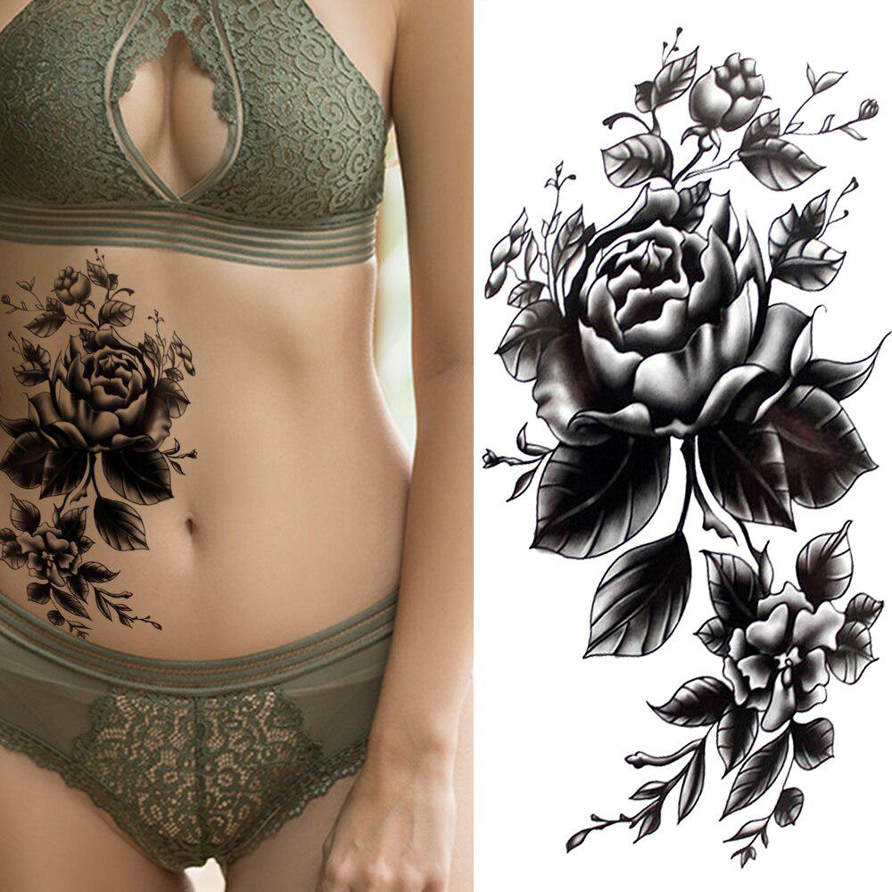 1 STÜCK Damenmode Blume Temporäre Tattoos Aufkleber Gefälschte Rose Feder Tatoos Aufkleber Wasserdichte Körperkunst Beine Arm Tatoos Für Frauen