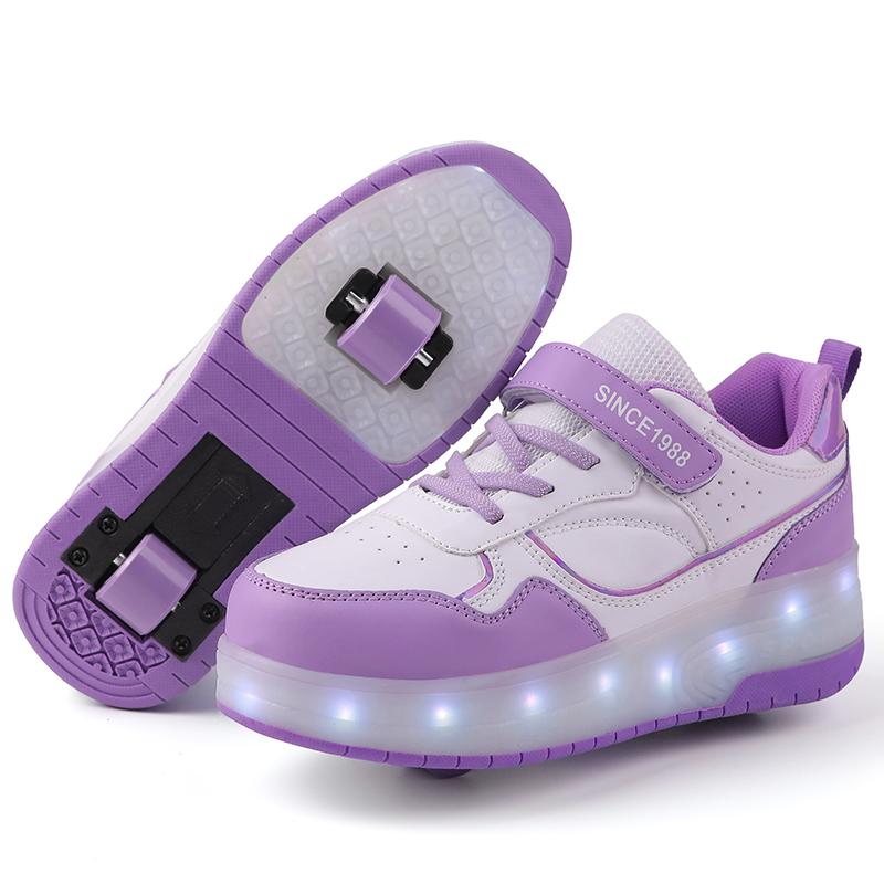 TUINANLE Sneaker LED-Leuchtschuhe Kinder Jungen Mädchen USB-Aufladung Leuchtende Sporträder Outdoor Rollschuhe 32 violett
