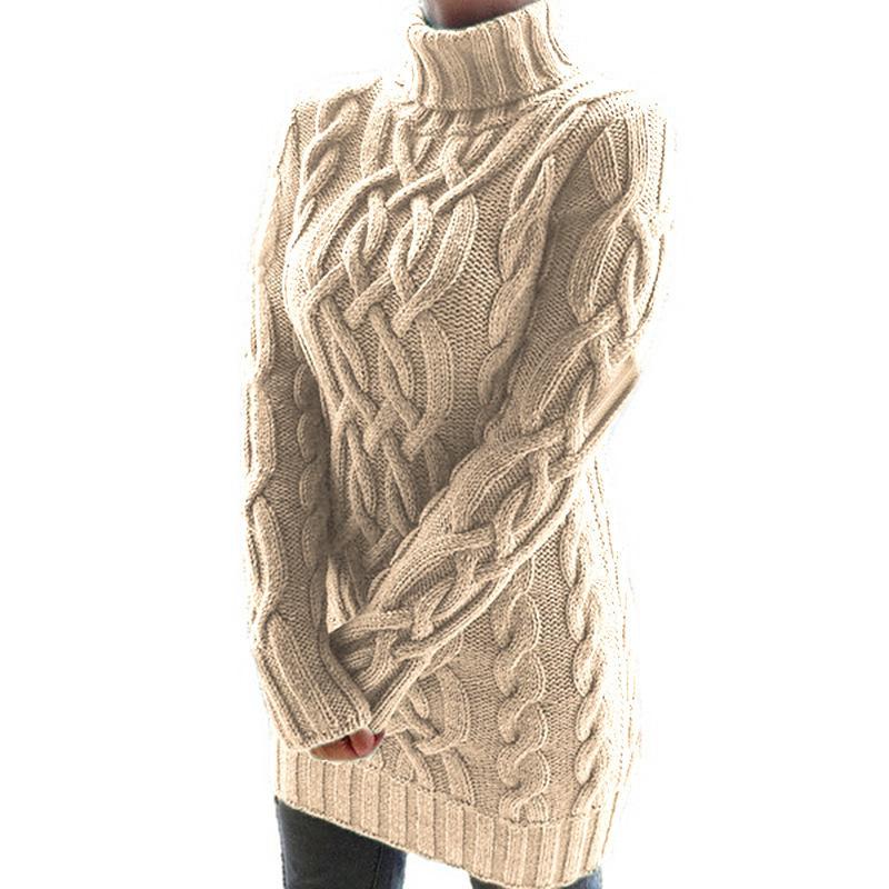 Herbst Winter Frau Lange Pullover mit Hals Weibliche Pullover Kleid Sexy Dünne Mini Gestrickte Kleider frauen Rollkragen Oversize XL khaki