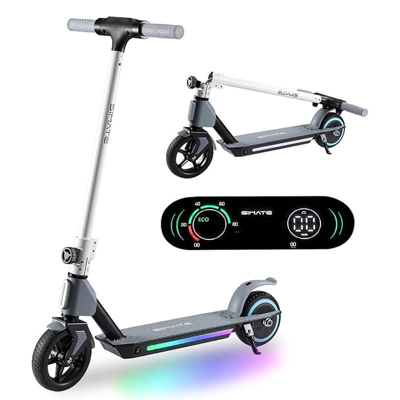 Elektroroller Kinder, Faltbarer Elektroroller für Kinder 6-12 Jahre, mit Doppelbremsen, Regenbogenlichtern und LED-Display, 3 Geschwindigkeitsmodi E-Scooter Kinder