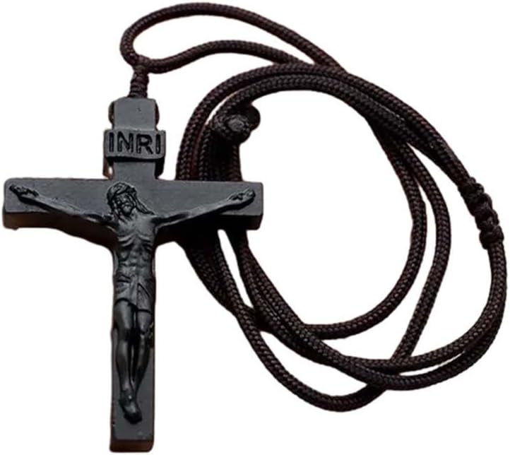 Jesus-Kreuz-Halskette aus Holz, Holzkreuz-Halskette, christlich-katholische Jesus-Kruzifix-Halskette für Männer und Frauen schwarz