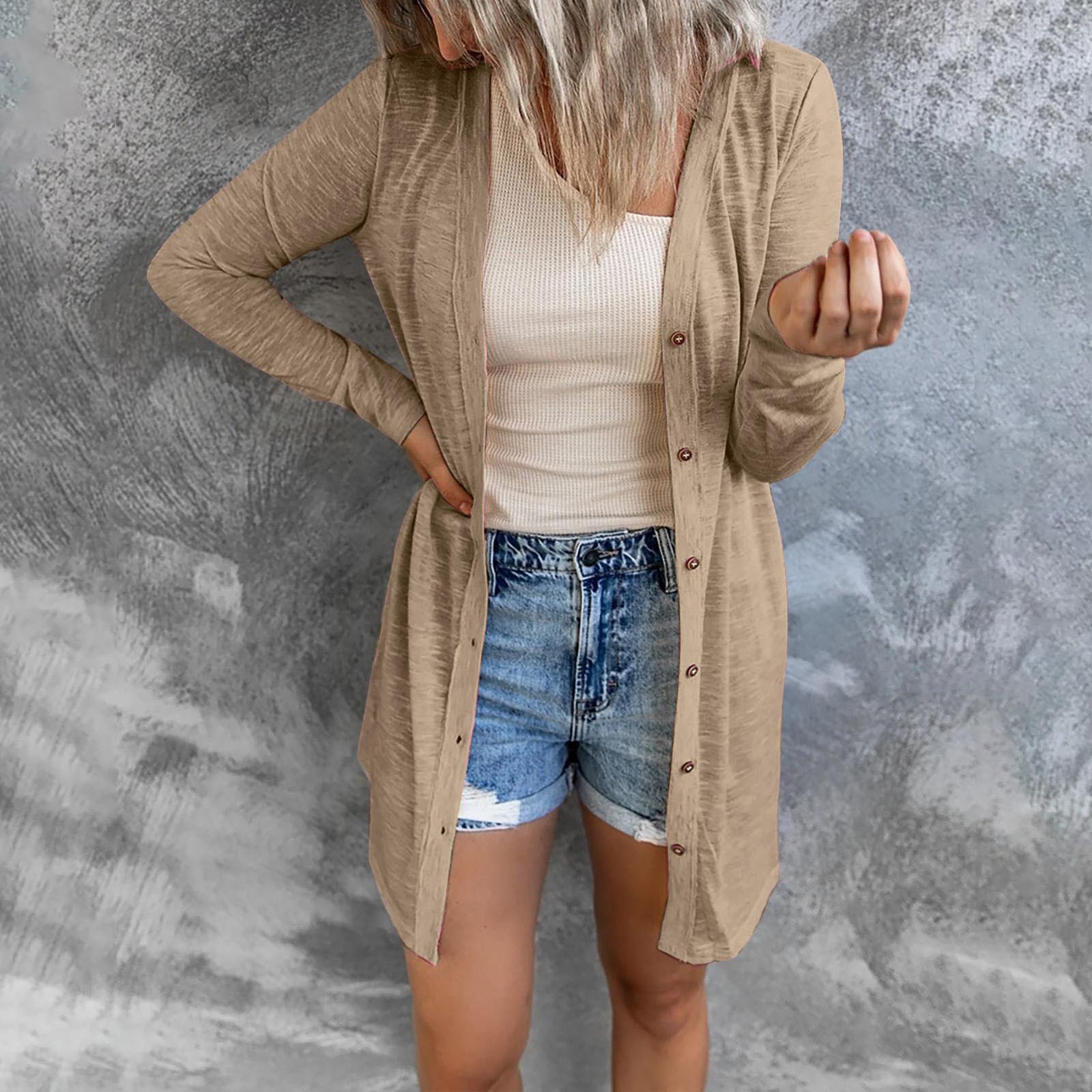 Frühling und Herbst Damen Strickjacke Übergröße Langer Knopf Einfarbig Lässige Langarm Strickjacke S khaki