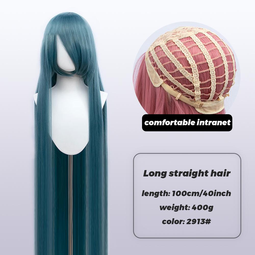 100 cm Lange Synthetische Cosplay Anime Perücke Blonde Blau Rot Rosa Lila Haar Für Party Mit Pony Cosplay Perücken Für frauen gray