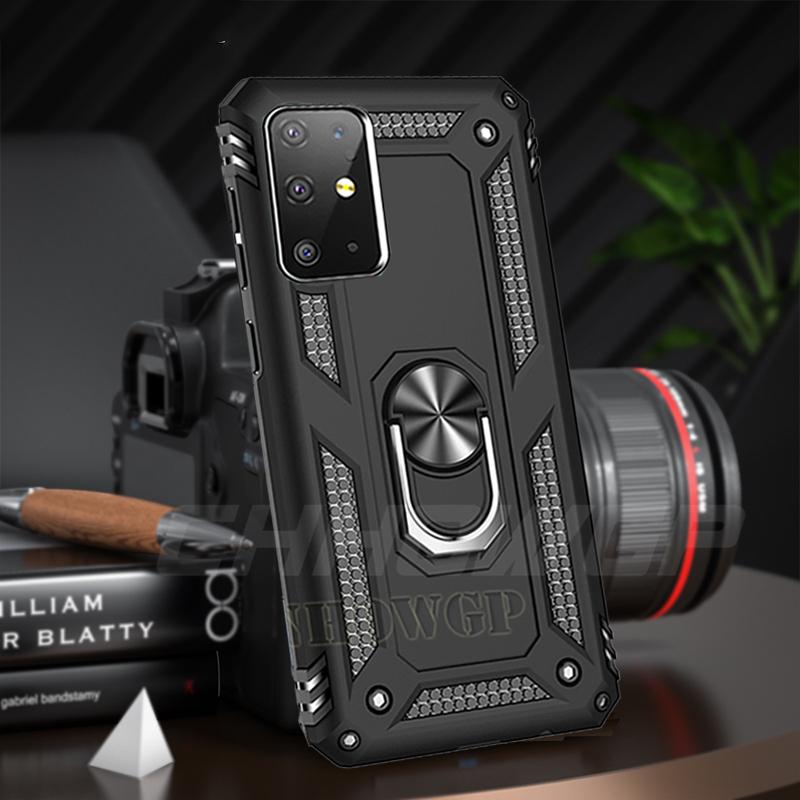Stoßfeste magnetische Rüstungshülle für Samsung Galaxy A51 A71 A21S A50 A70 A70 A01 A11 A21 A31 A41 A81 A91 A40 A20 A10 S S20 S10 S9 Plus Ringhalterabdeckung Samsung Note 10 Plus schwarz
