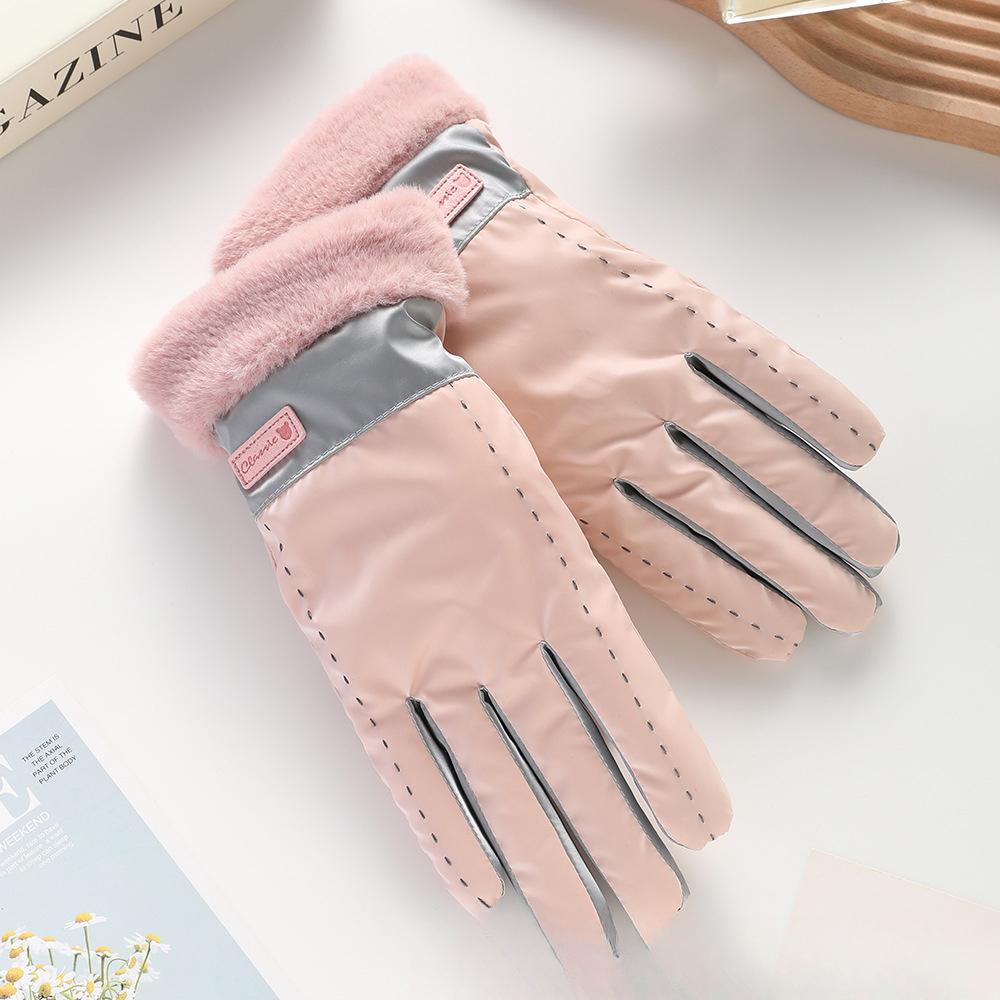 Warme Handschuhe Cloud Velvet Damen Wasserdicht Kältefest Reiten und Fahren Rutschfest Niedlich Student Verdickt Touchscreen Skihandschuhe one size beige