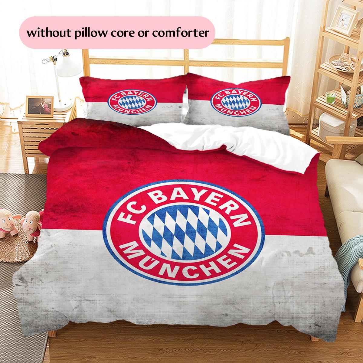 FC Bayern München Muster Bettwäsche Bettdecken-Set Heimdekoration Geschenk (1 * Bettbezug + 2 * Kissenbezug ohne Füllung) 135x200cm