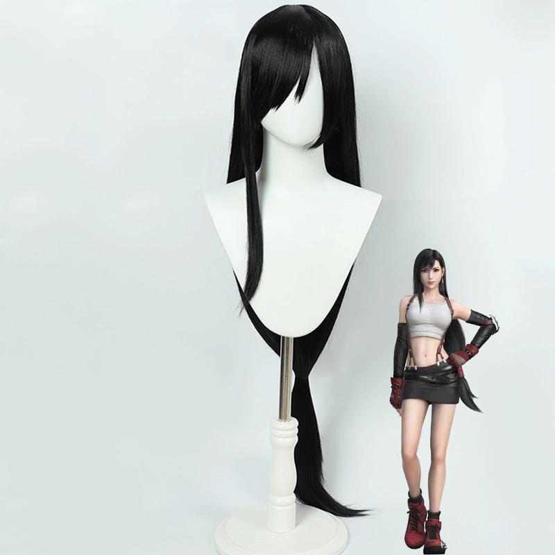 Cosplay-Perücke Final Fantasy Anime-Perücke Tifa Lockhart Schwarz FF7 Anime-Spiel Rollenspiel-Perücke Damen Synthetik-Perücke mit Pony Anime-Spiel