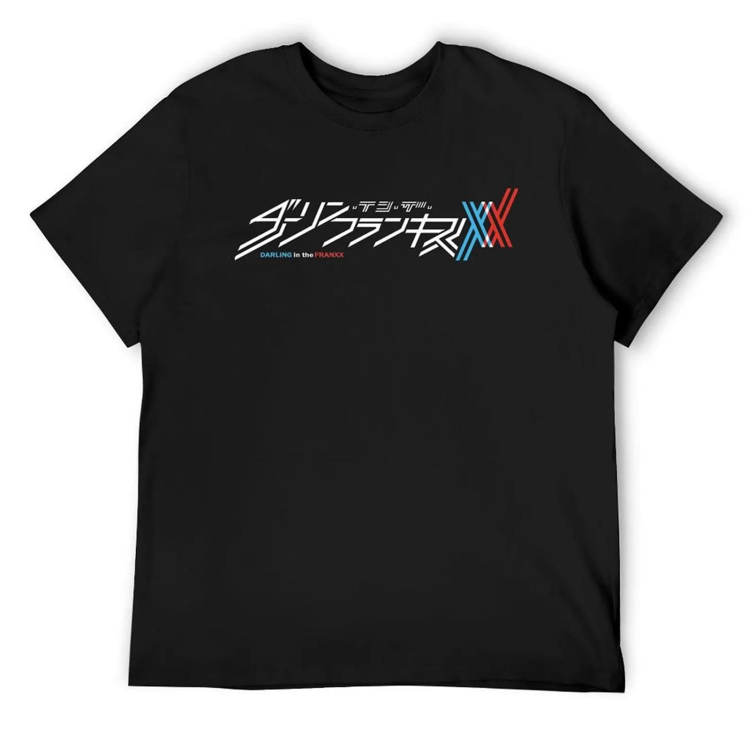Darling in The Franxx Japanischer Titel T-Shirt Ästhetische Kleidung Sommerkleidung Vintage Kleidung Slim Fit T-Shirts für Männer XXXXXL schwarz