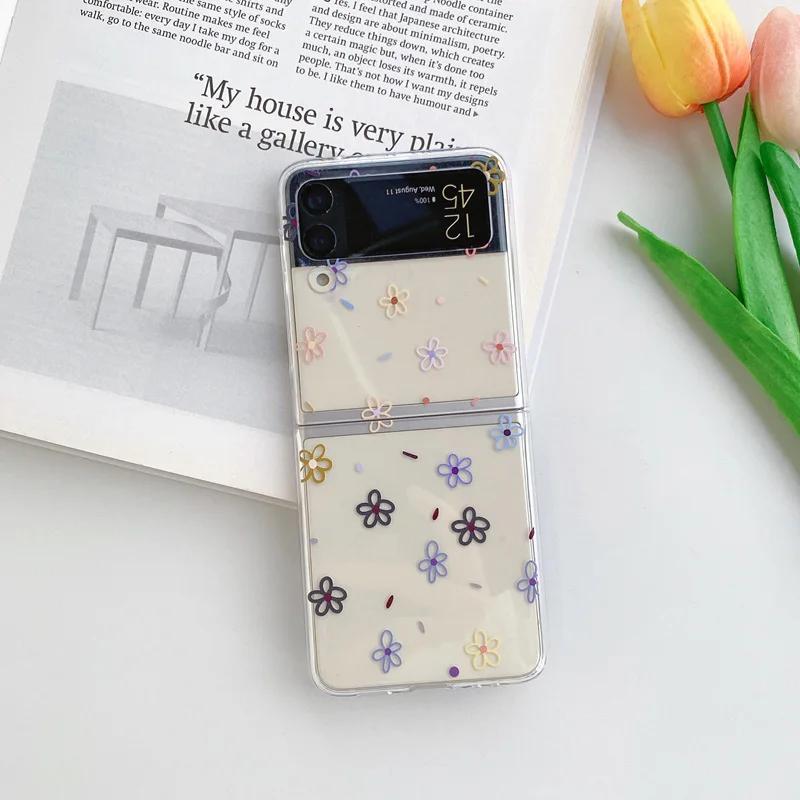 Modische transparente Hülle mit Blumenmuster für Samsung Galaxy Z Flip 6 ZFlip 5 Blume Klare Hülle für Samsung ZFlip 4 Z Flip 3 Fundas Skins For Galaxy ZFlip 3 gray