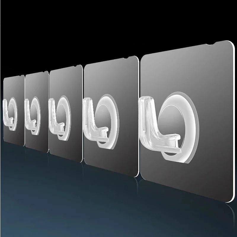 Transparente selbstklebende Haken Tür Wandmontierter Aufhänger Haken Saugkraft Schwerlastregal Küche Badezimmer Organizer Halter 1pcs