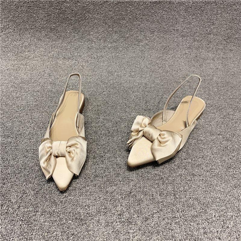 Bogen Sandalen Frauen Sommer Spitz Niedrigen Absatz Sandalen Frauen Mode Baotou Dünnen Riemen Sandalen High Heels Alias 38 beige
