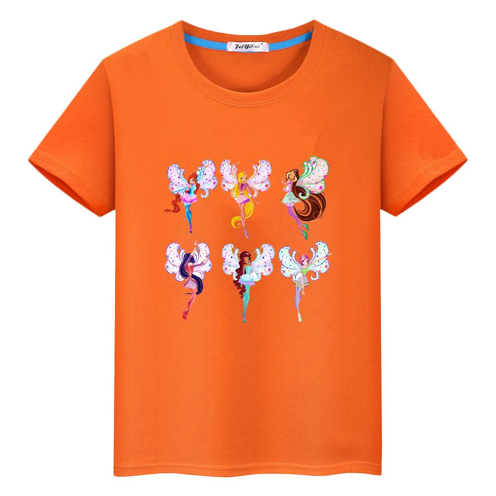 Winx Cartoon 100% Baumwolle Print T-Shirt für Kinder Jungen 10 Jahre Winx Anime Kurze süße Tops Mädchen Kleidung Y2k Stolz T-Shirt Babykleidung 100