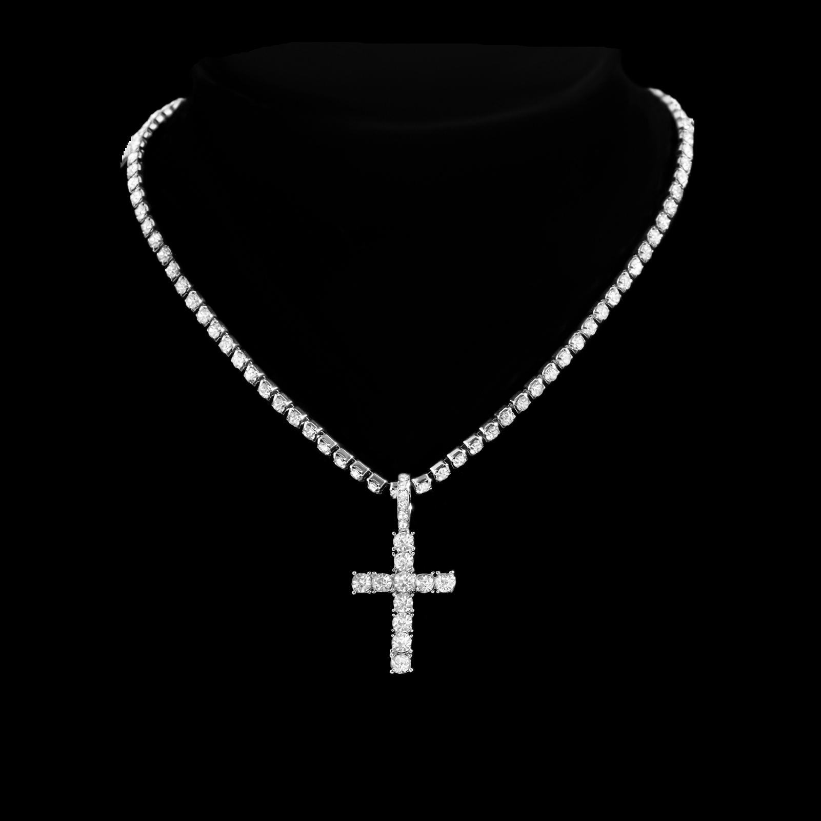 Hip Hop 2 stücke Kreuz Tennis Kette 14MM Prong Kubanische Halskette Für Männer Frauen Iced Out 2 Reihe Kubanische Link kette Halsketten Paar Schmuck 24inch(61cm)
