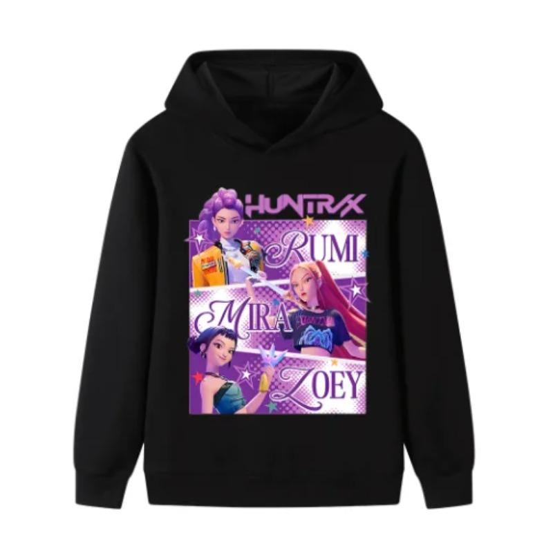 KPop Dämonenjäger Huntrix Hoodie Kinderkleidung Prinzessin Mädchen Kleidung Mode Jungen Kleidung Frühling Herbst Sweatshirt Kinderoberteile 130 black