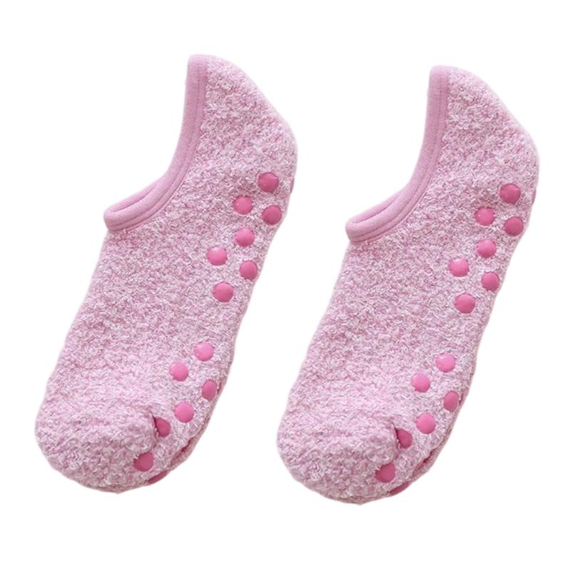 Plüsch-Pantoffelsocken für Damen, Anti-Rutsch-Socken mit Noppen, Flauschige Socken mit Grip, Krankenhaussocken, Weiche Heim-Schlaf-Socken, Geschenk hellrosa