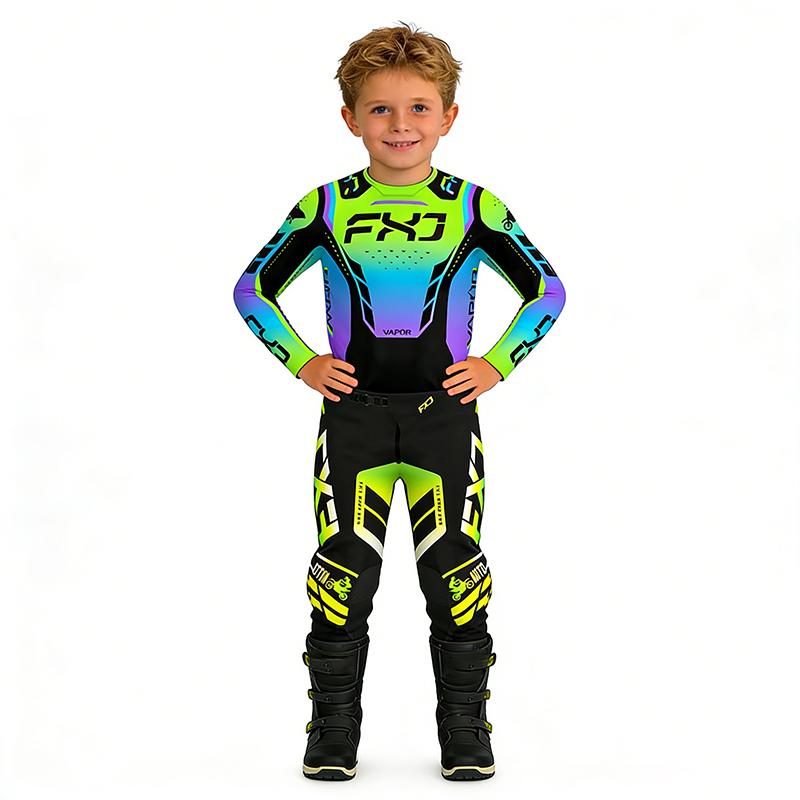 Motocross Kinder Set MX Trikot und Hose Kinder Set Dirt Bike MTB DH UTV Enduro Ausrüstung Kombi Off Road Jugend Rennanzug YM-22 (20-24KG) grün