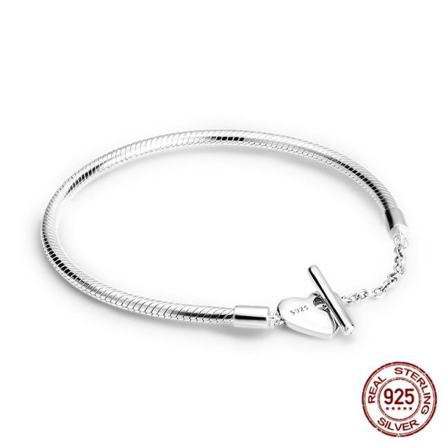 Authentischer Armreif aus 925er-Sterlingsilber, Schlangenkette, Basis-Charm-Armband, passend für europäische Marken-Charms, DIY-Schmuck, Geschenk 17cm