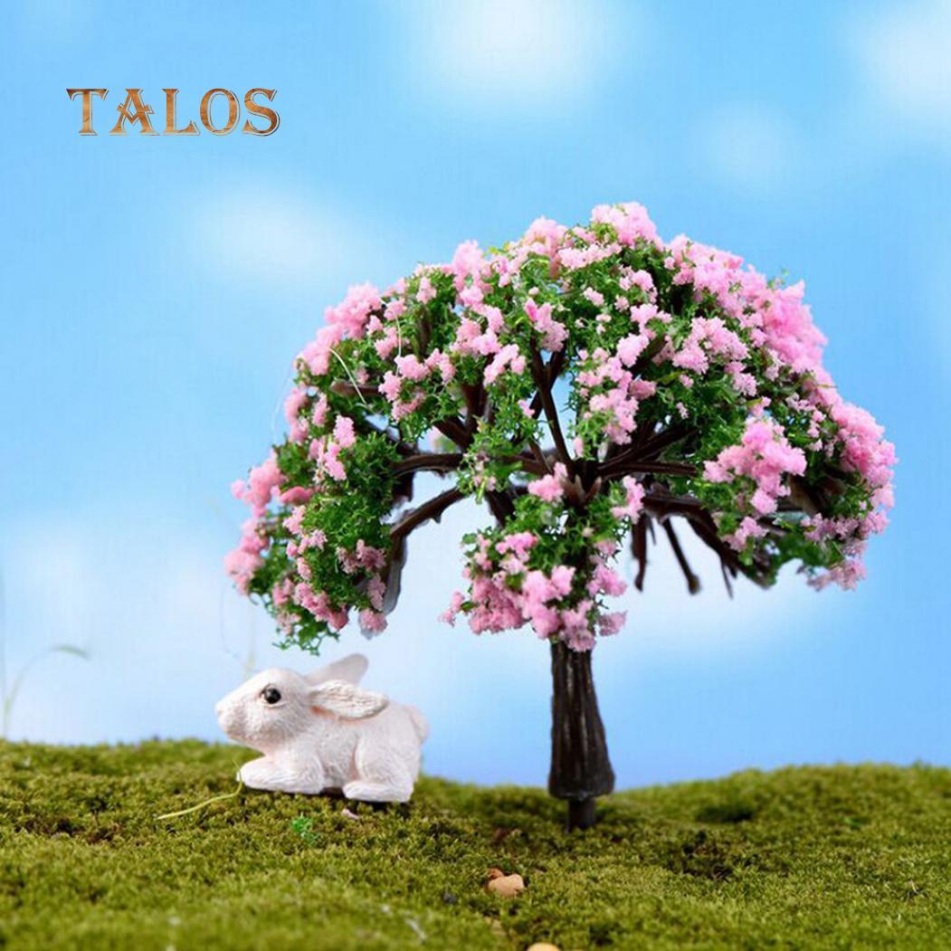 Miniatur Baum Fee Garten Balkon Dekor Puppenhaus Blumentopf Figur DIY Handwerk Ornament Pink Flower Tree