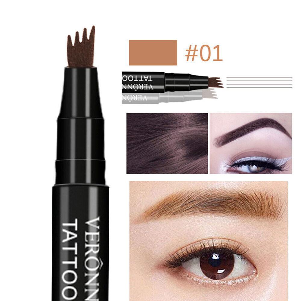 3D Wasserdicht Microblading Augenbrauen Stift 4 Gabel Spitze Tattoo Bleistift Make-Up 4 Farben 01 Coffee Brown