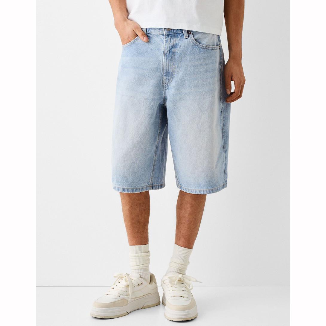 Jeans Shorts Herren Casual Loose Fit Wide Leg Denim Jorts Vintage Hip Hop Skateboard Lange Jorts Streetwear M gray