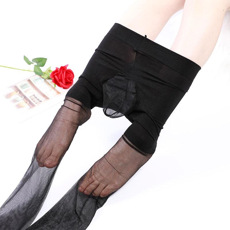 Herrensocken mit Penis-Hülle Ultra-dünn 3D Seidig Glatt Flugzeugsocken Sexy Transparente Strumpfhose Cross-Dressing Verführung Penis open