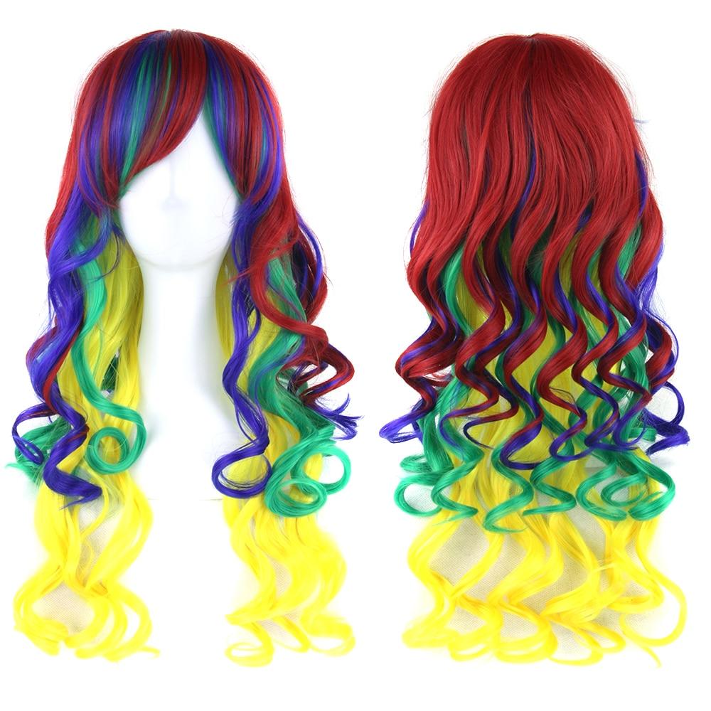28-Zoll-Anime-Perücken, lange Kunsthaar-Perücken für Frauen, hitzebeständige Faser, Party-Haar, Rot, Schwarz, Weiß, Regenbogen-Haar, Cosplay-Perücke One Size schwarz