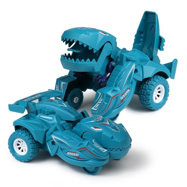 Neues transformierendes Dinosaurier-Auto, Verformungsauto, Spielzeug, Trägheitsschiebe-Dino-Auto, automatische Transformation, Spielzeug für Jungen, erstaunliche Geschenke, Kinderspielzeug cyanblau