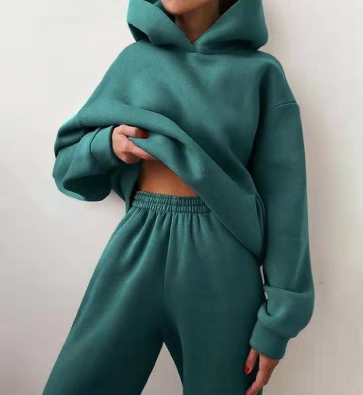 Damen Elegante Feste Sets Für Damen Warme Hoodie Sweatshirts Und Lange Hose Mode Zweiteilige Sets Damen Sweatshirt Anzüge XXL dunkelgrüne
