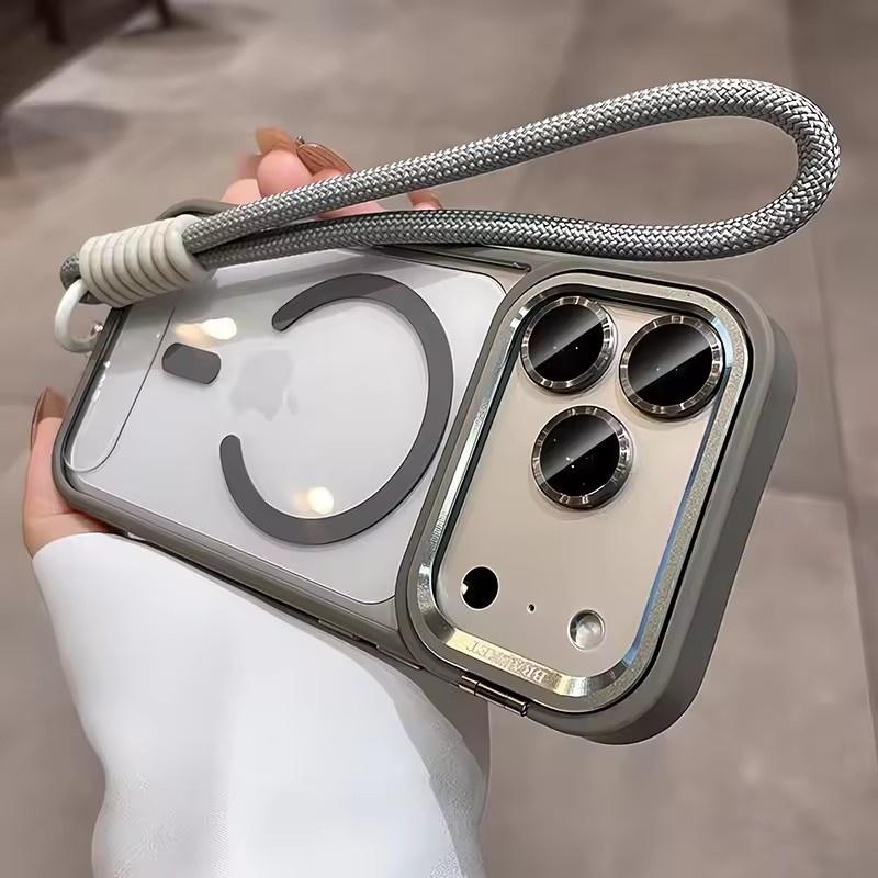 Kamera-Halterung Magsafe-Hülle für iPhone 17 Pro Max Air Handschlaufe Objektivfolienabdeckung für iPhone 16 15 14 Plus 11 12 13 Pro Max iPhone 16 Plus grau