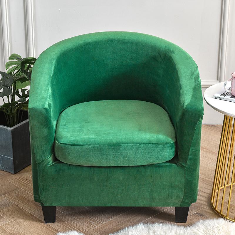 Samt-Stuhlhussen für Club-Sessel, Stretch-Sofa-Schonbezug, abnehmbarer Couchbezug für Wanne, Bartheke, Wohnzimmer, 2 Stück/Set dunkelgrüne