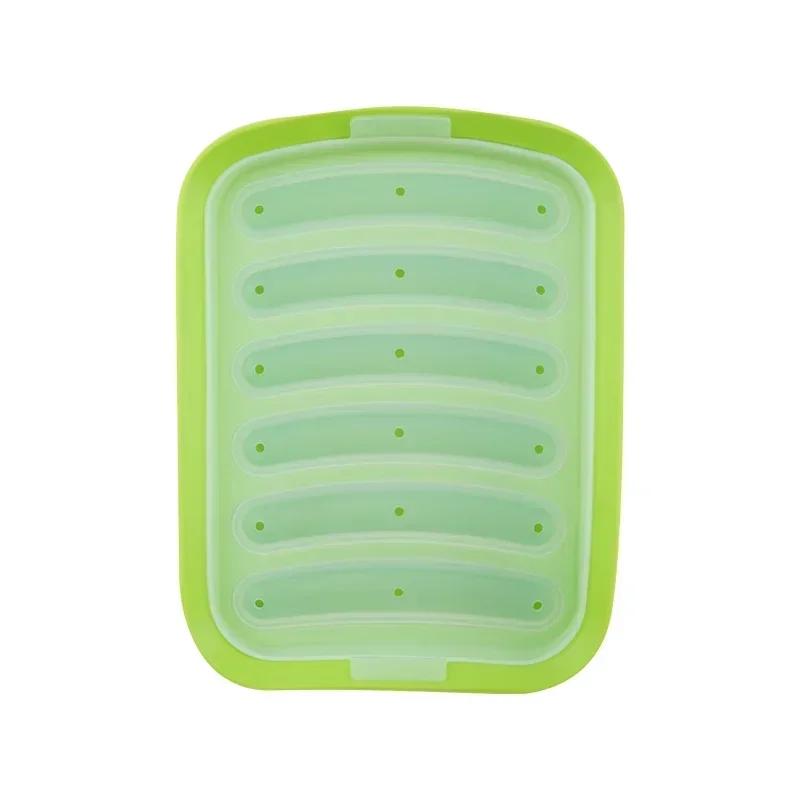 Silikon-Hot-Dog-Wurstform, Schinkenwurstform, hausgemachte DIY-Babynahrungsergänzung, Eierwurstbox, Silikonform, Backzubehör grün