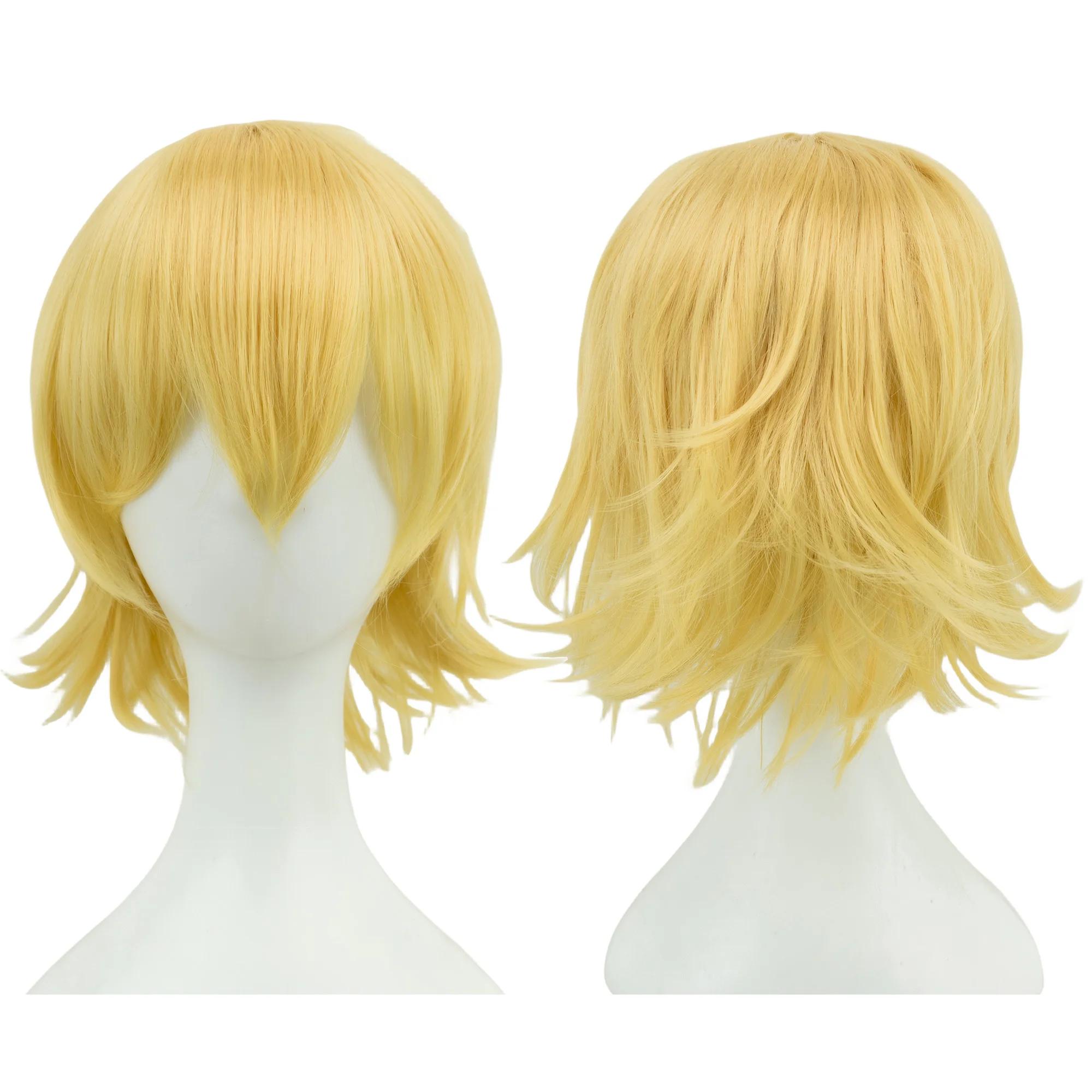 Synthetische Unisex 12 Zoll Kurze Cosplay Haare Party BOB Perücken mit Pony Rosa Blond Orange Halloween Kostüm Lolita Perücke Yellow-12inches