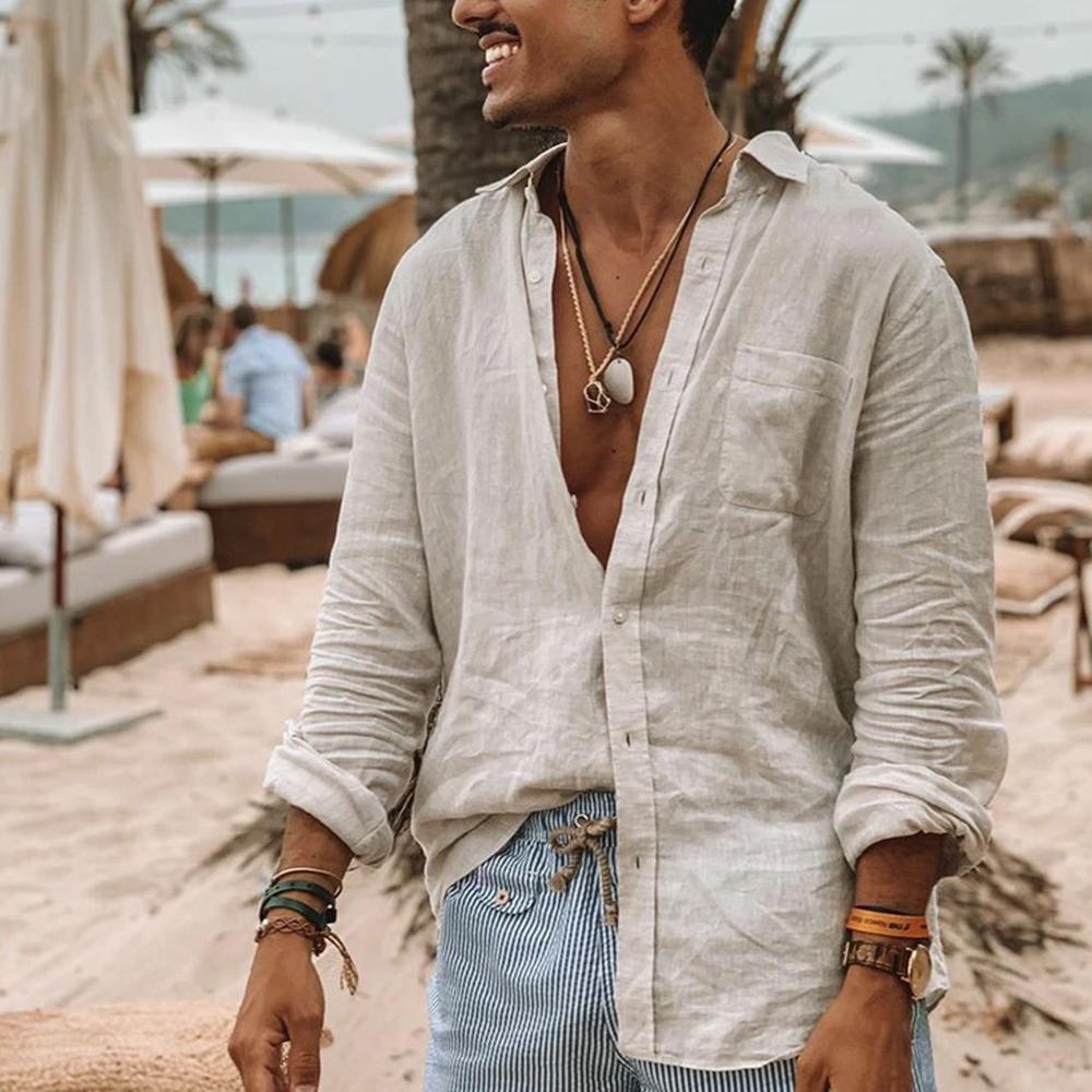 Herren Casual Bluse Baumwolle Leinen Hemd Lose Tops Kurzarm T-shirt Frühling Herbst Sommer Casual Gutaussehende Männer Hemd XL weiß