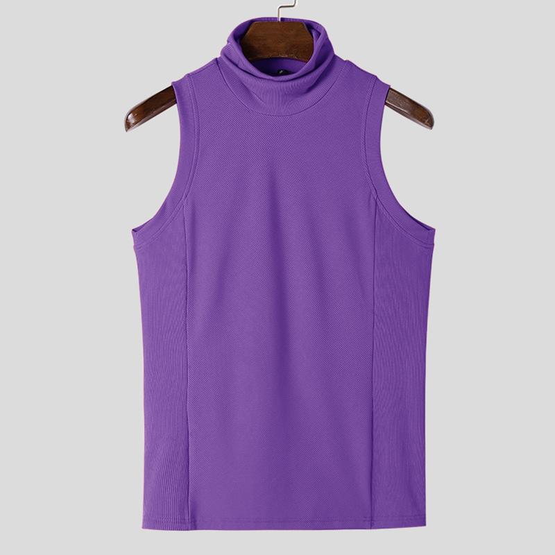 INCERUN Herren ärmellose Rollkragenpullover einfarbige Strickoberteile Westen 2XL violett