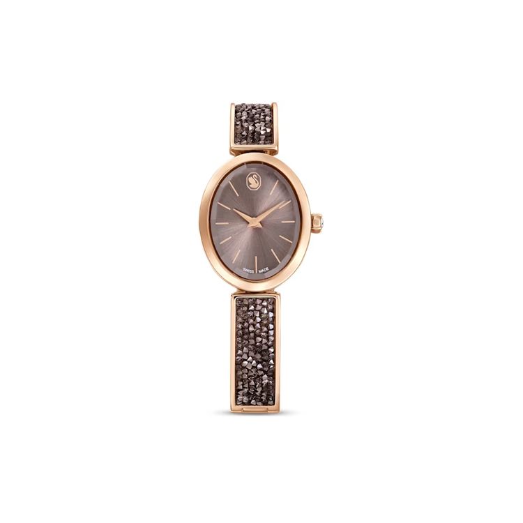 Swarovski Crystal Rock Oval Serie Uhr Quarzwerk Metallarmband Braunes Zifferblatt 50m Wasserdicht Damen Uhren 5656857 Brown Watch Dial gray
